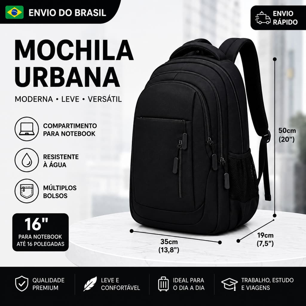 Mochila Versátil Unissex com Espaço Amplo, Resistente à Água, Compatível com Notebook para Trabalho e Viagem