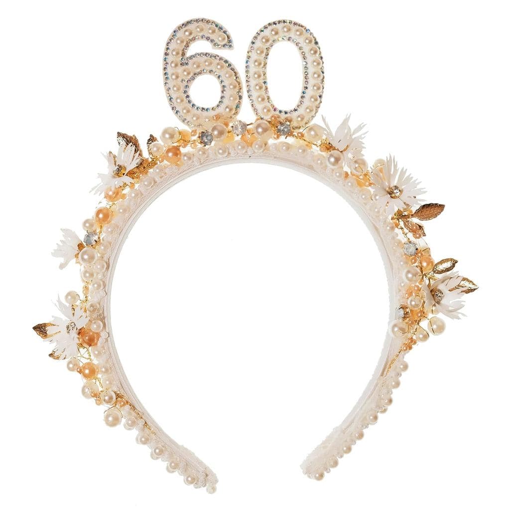 Tiara de Aniversário de 60 Anos - Tiara de Aniversário de 60 Anos Feita à Mão com Pérolas para Mulheres, Presente de Fes