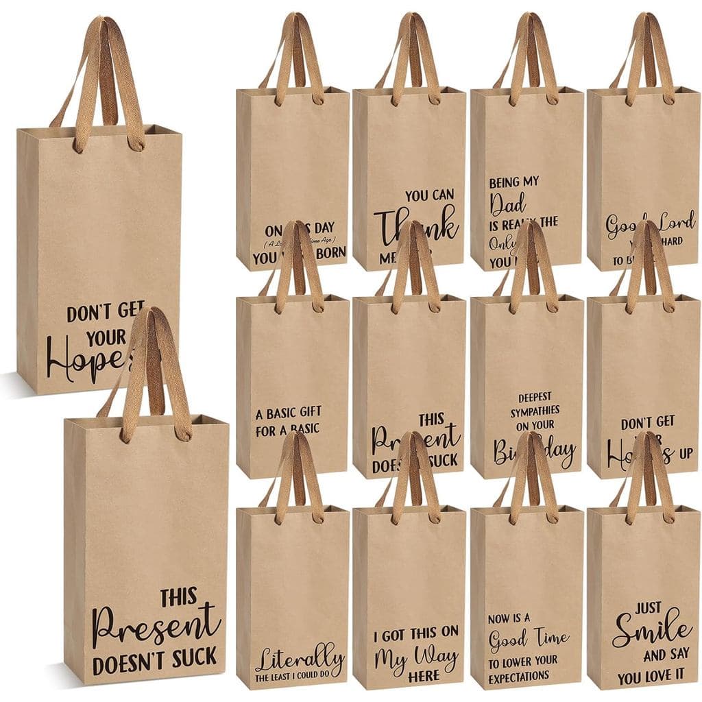 12 Sacolas de Presente Engraçadas de Papel Kraft para o Natal, Sacolas de Presente Divertidas com Alças, Sacolas de Emba