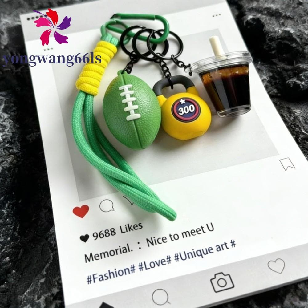 YONGWANG Chaveiro Série Fitness , Copos De Água INS Rugby Halteres , Bolsa Charme Pingente Americano Gelado