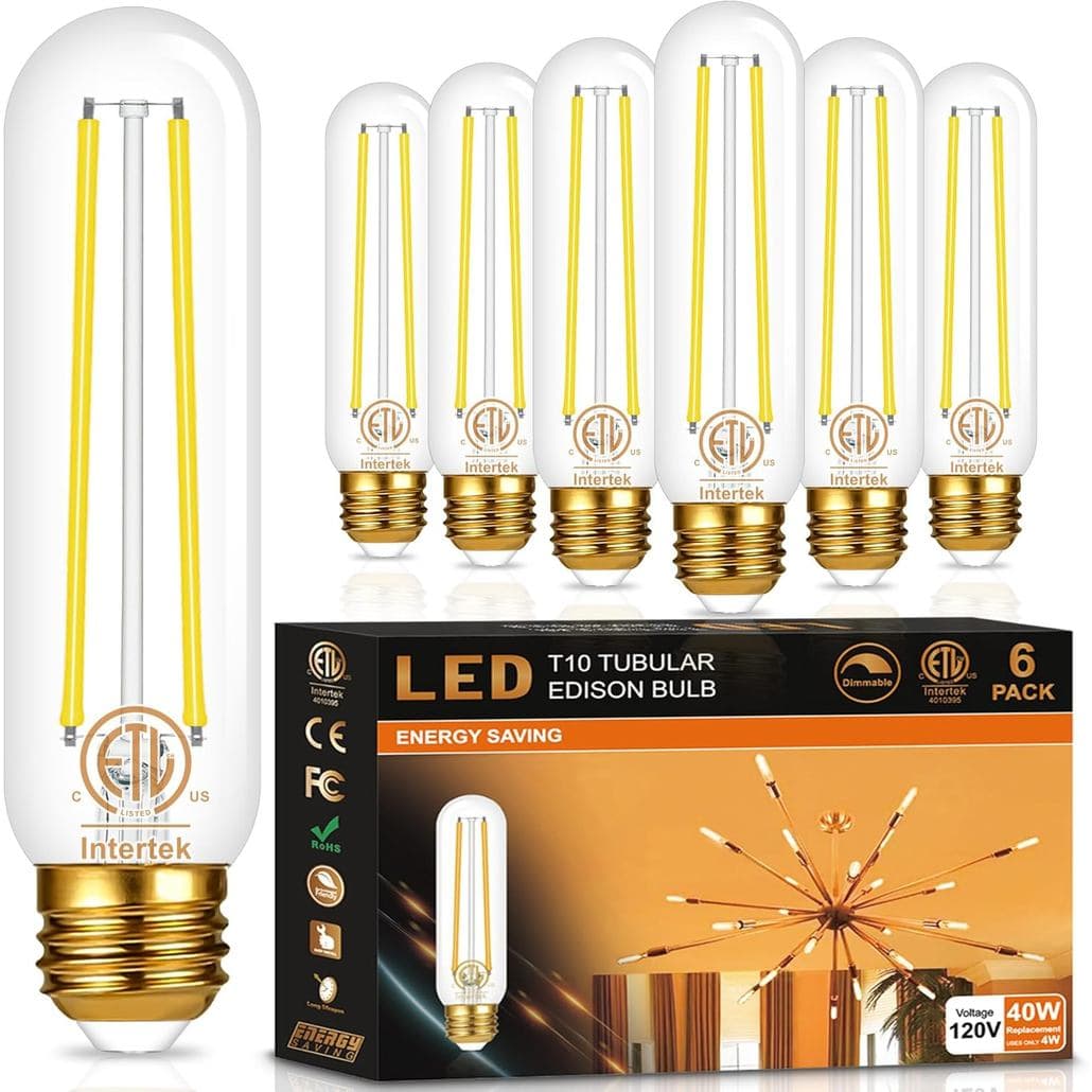 Lâmpada Edison E26 hansang, 4000K Luz Diurna Natural, Lâmpada LED T10 Equivalente a 40W, Lâmpadas LED Vintage com Filame