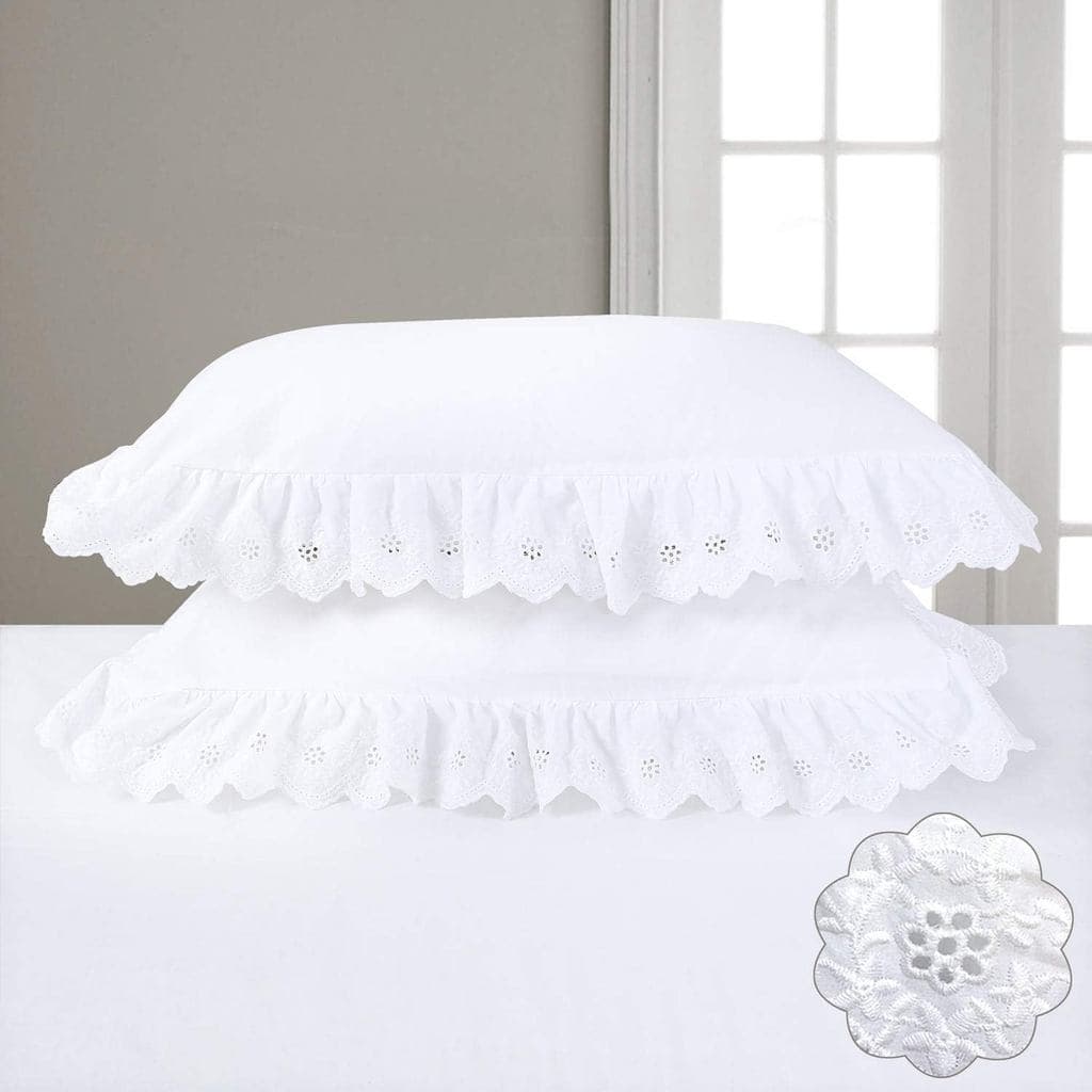 Fronhas de Almofada com Renda Branca e Babados, Estilo Shabby Chic, Conjunto de 2 Peças, Estilo Campestre Francês, Bonit