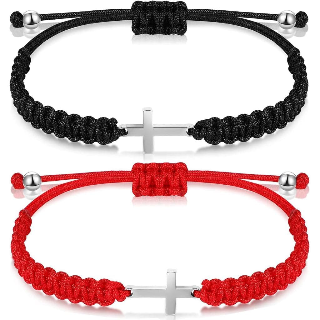 2 Peças de Pulseiras Trançadas de Corda com Pingente de Cruz, Ajustáveis, Feitas à Mão, para Mulheres e Homens, Joias de