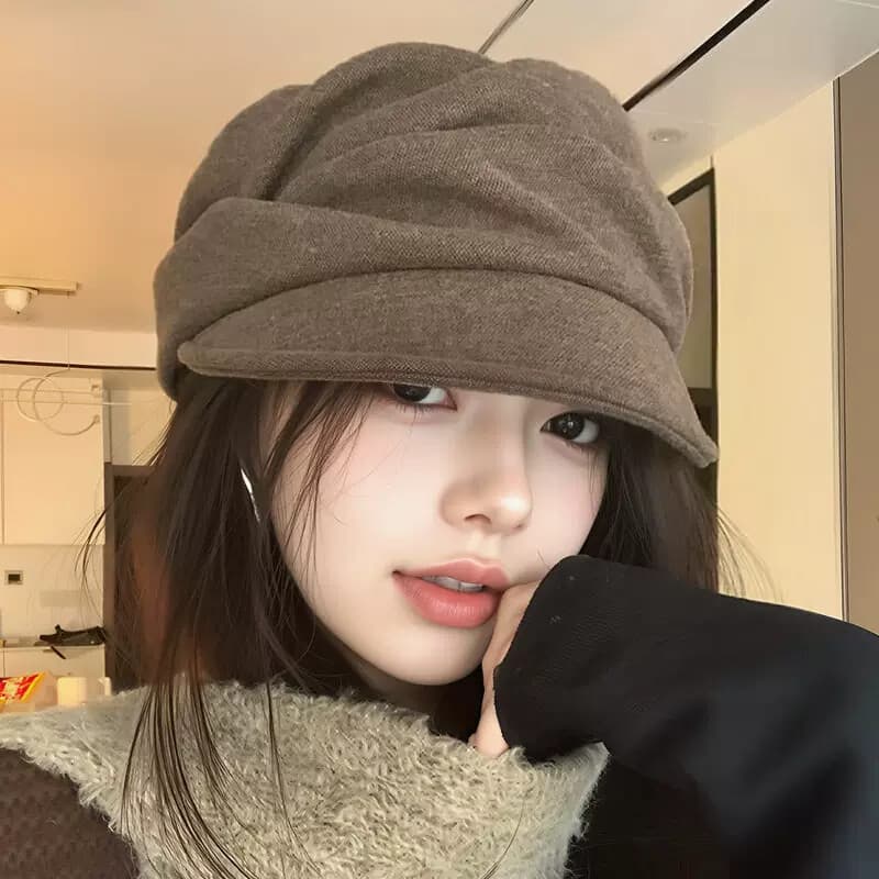 bone feminino boné feminino Estilo japonês plissado estilo Yamamoto outono inverno boné feminino adequado para fotograf