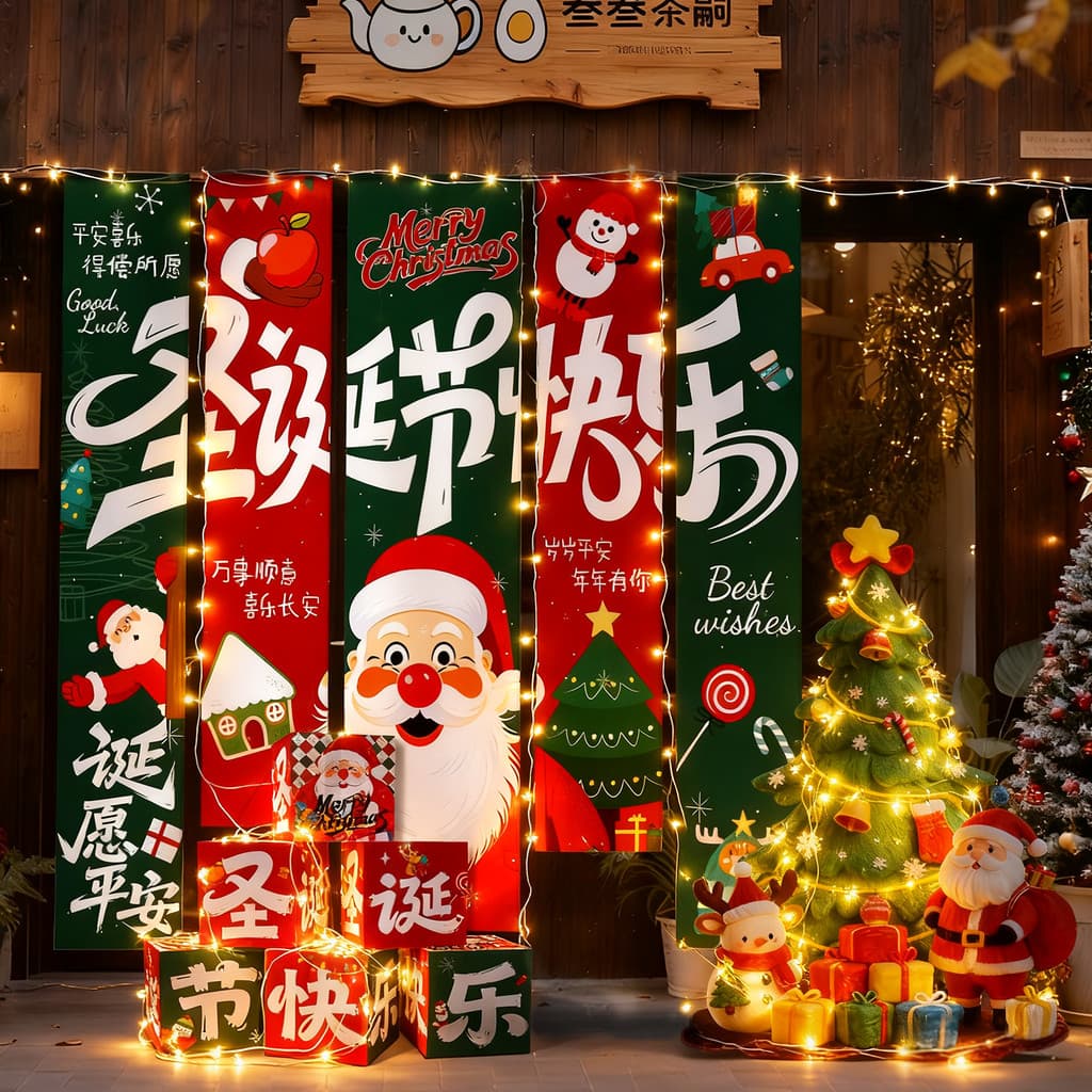 Decoração de natal tira tapeçaria cena atmosfera decoração loja evento Punch-in foto adereços fundo da janela