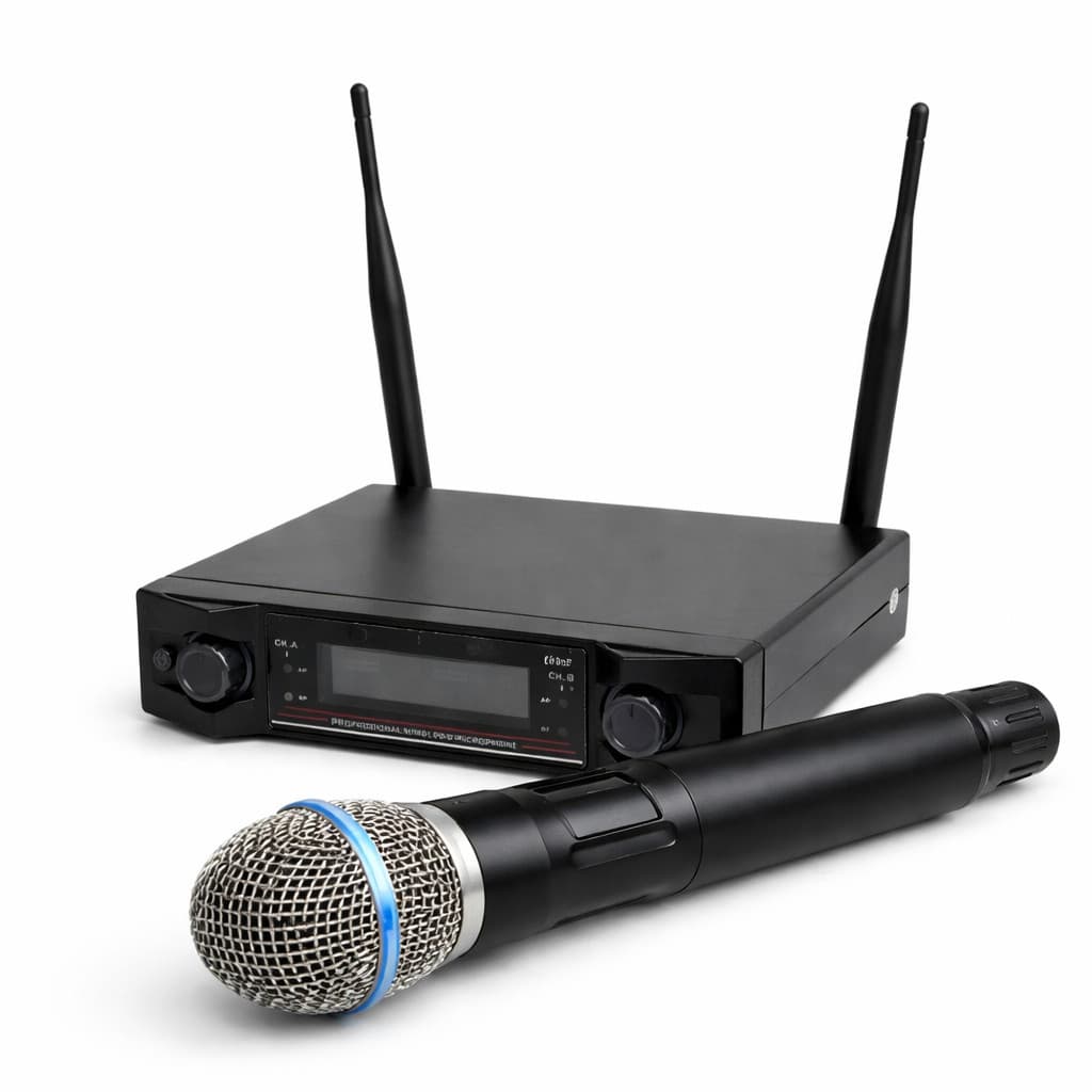 Microfone Sem Fio Duplo Uhf Wassay Receptor Antena Preto