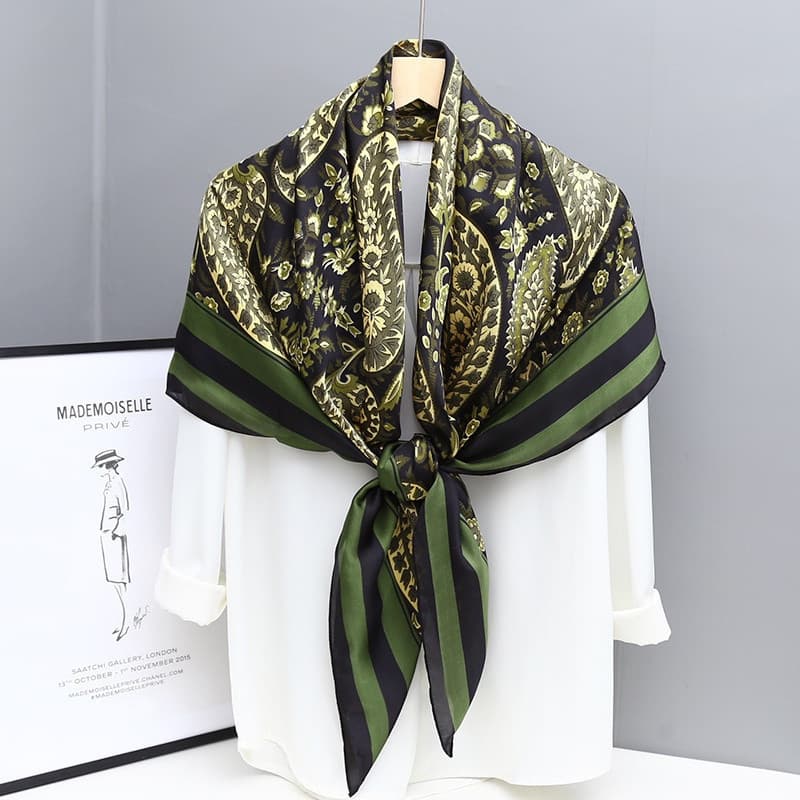 Chrilla Jesto Cor Verde Moda 110cm Quadrado Imitado Seda Paisley Floral Impresso Lenço Hijab Muçulmano