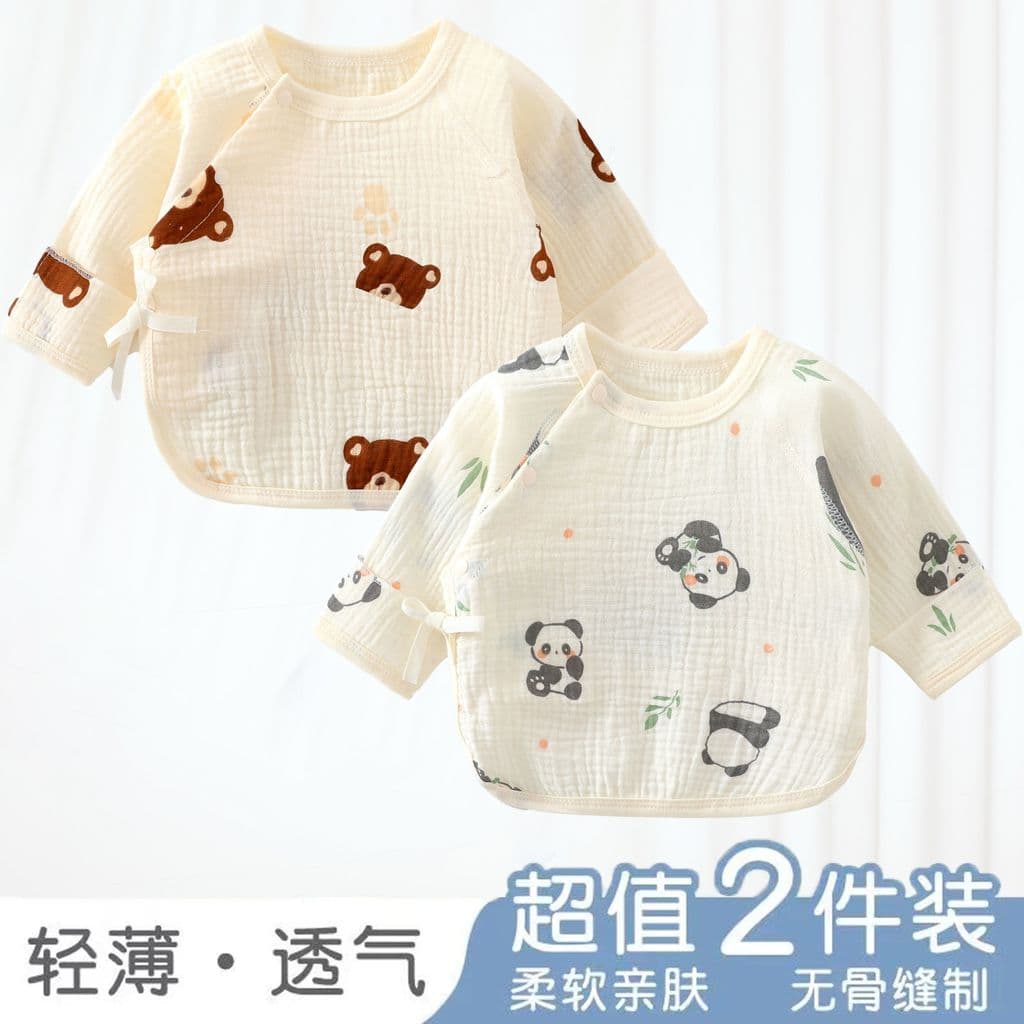 Pacote de 2 peças] Roupas de meia costas para recém-nascidos, classe a, algodão puro, camada dupla, gaze, bebê recém-nas