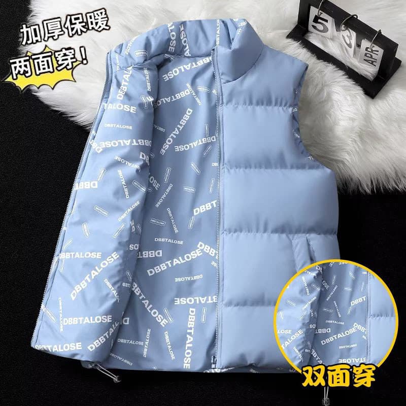 Dupla face para baixo colete de algodão masculino outono inverno na moda engrossado colete quente casal Plus Size colete