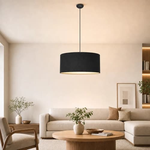 Luminária De Teto Pendente Luxo Bivolt E27 Cúpula Em Tecido 127/220v Preto