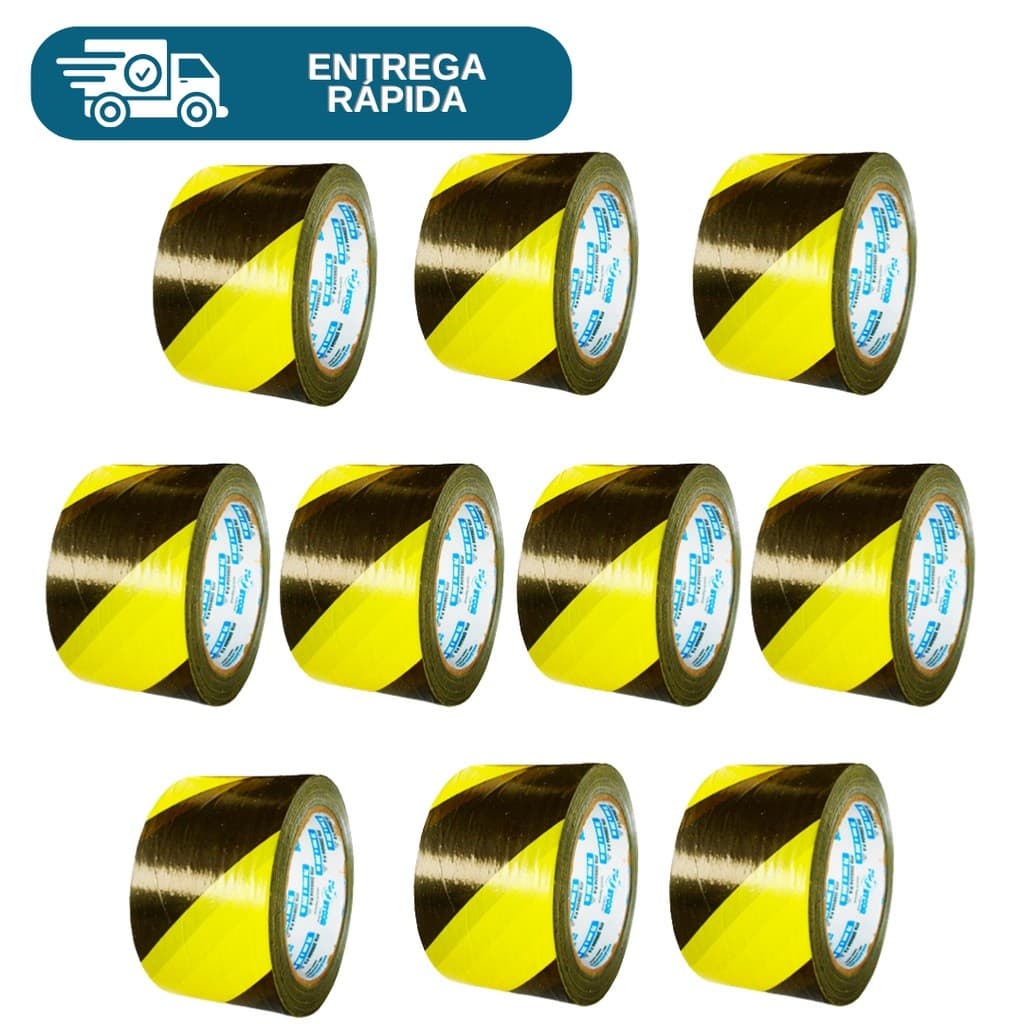 Kit 10 Fita Zebrada Amarela e Preta Para Isolamento 70mm X 150 Metros Sinalização