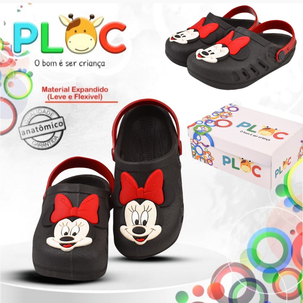 Sandália Babuche Menina PLOC Bab16 Minnie carinha poá vermelho