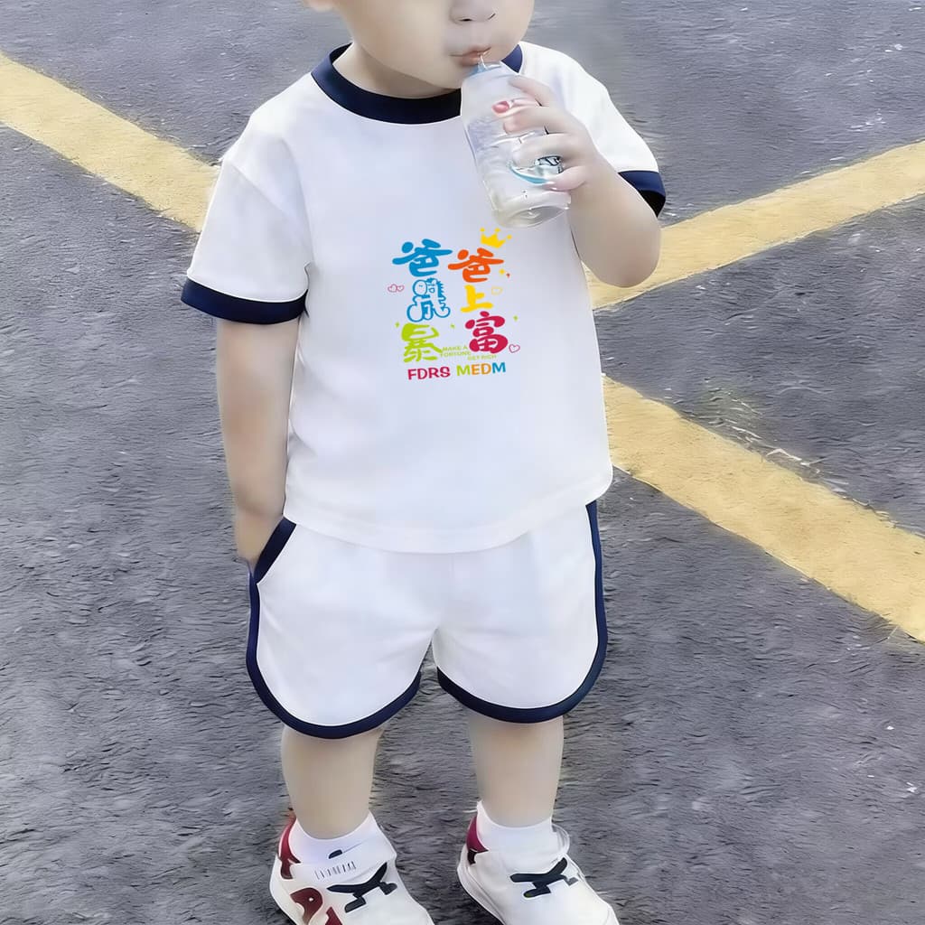 Pai ficar rico imediatamente ~ moda crianças verão bebê uma classe roupas bebê bonito roupas esportivas manga curta duas