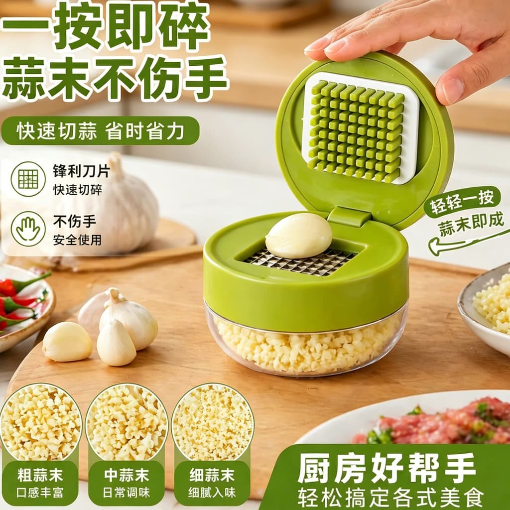 Prensa de alho tipo Push, aço inoxidável, cozinha doméstica, pequeno batedor de alho, Manual multifuncional, alho picado
