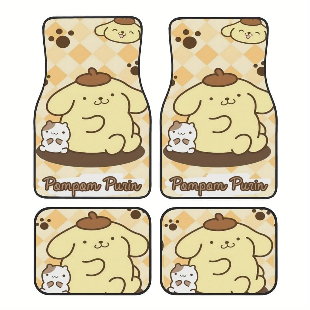 Sanrio pudim cão conjunto de 4 peças tapete antiderrapante de carro, acessórios interiores de carro bonitos, tapete de c