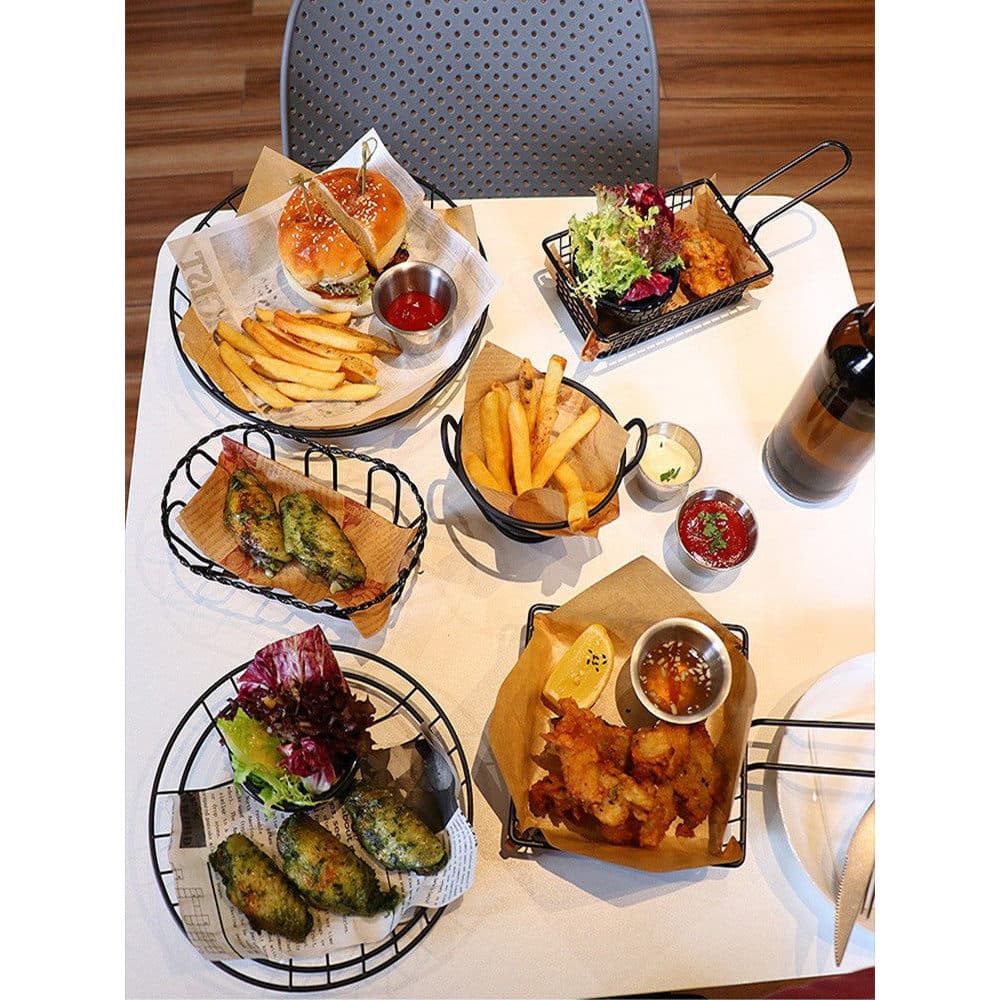 Restaurante ocidental lanches asas de frango frito pão cesta de ferro lanche cesta de batatas fritas barra comida frita