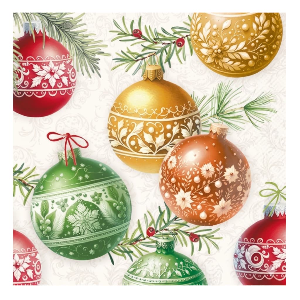 Guardanapo Para Decoupage Papel Bolas de Natal Fundo Creme 20un IHR