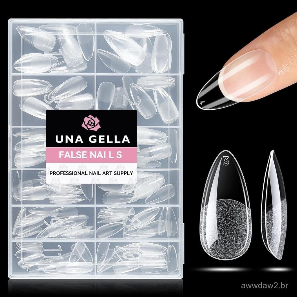 UNA GELLA Pontas de Unha Amendoada 216 peças, Unhas Postiças de Gel Pré-formadas de Comprimento Médio para Cobertura Tot