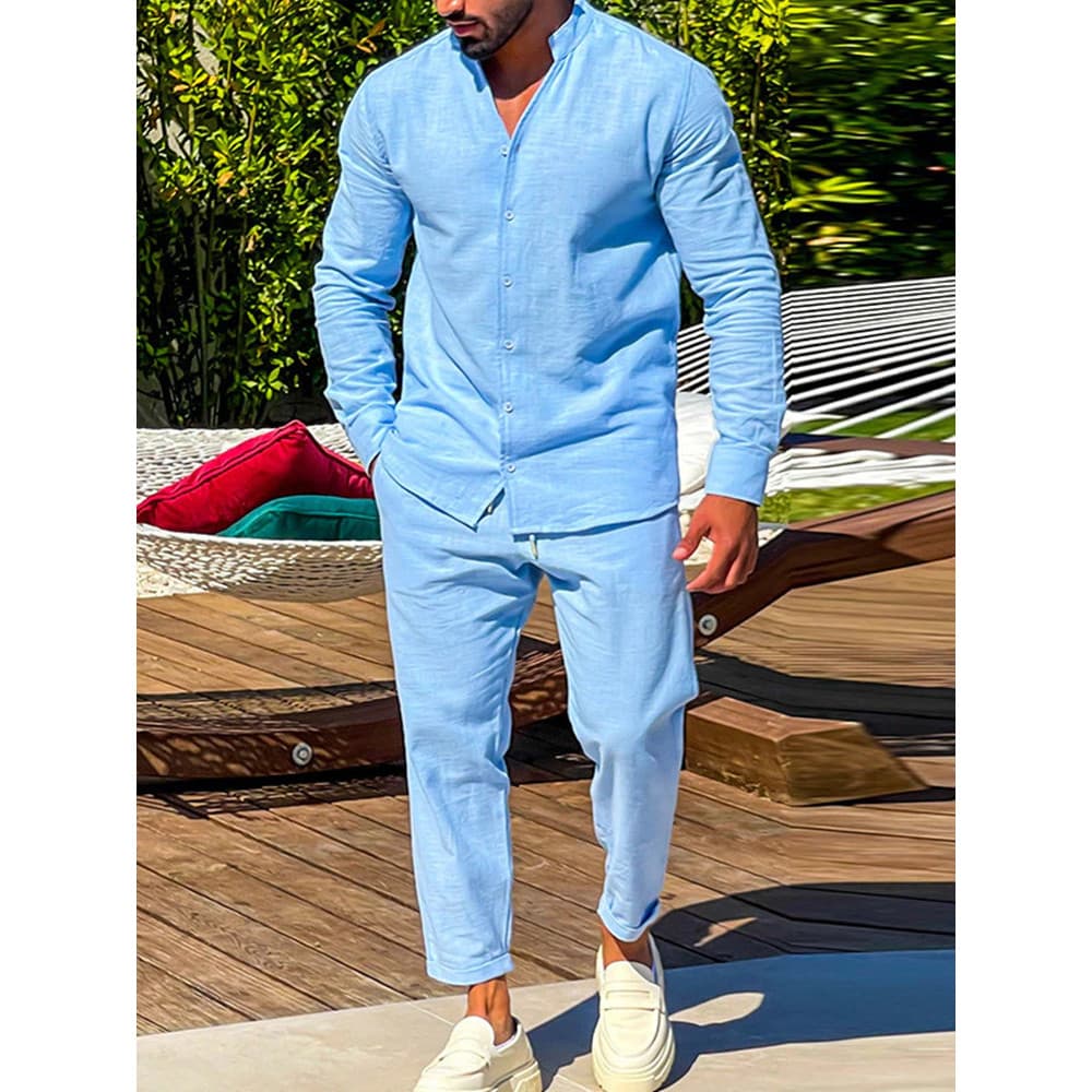 2026 outono inverno comércio exterior novo estilo moda masculina terno cor sólida calças de manga comprida Casual dois @