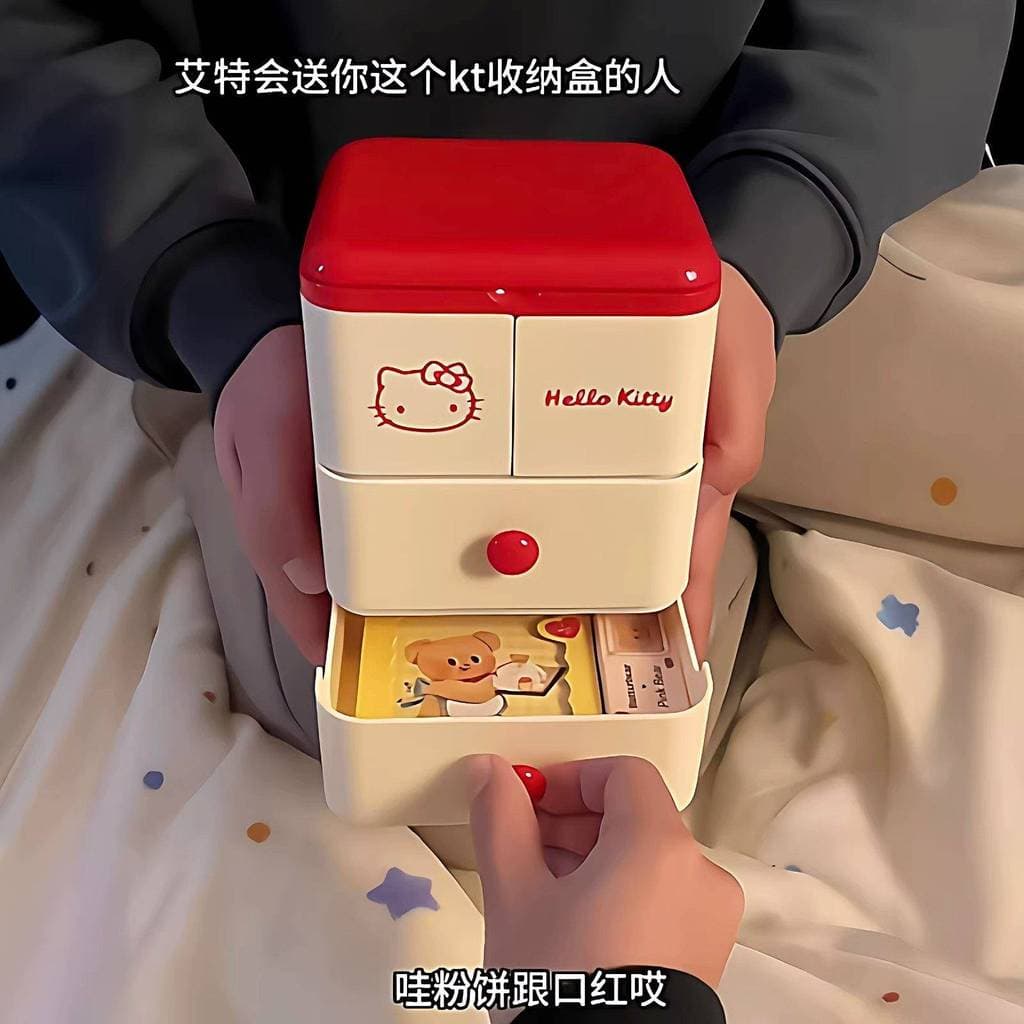 HelloKitty Caixa de armazenamento de mesa multicamadas estilo gaveta caixa organizadora menina coração Anti-poeira caixa