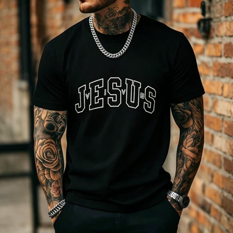 Camiseta masculina 100% algodão, estampa Jesus Conforto e entrega rápida