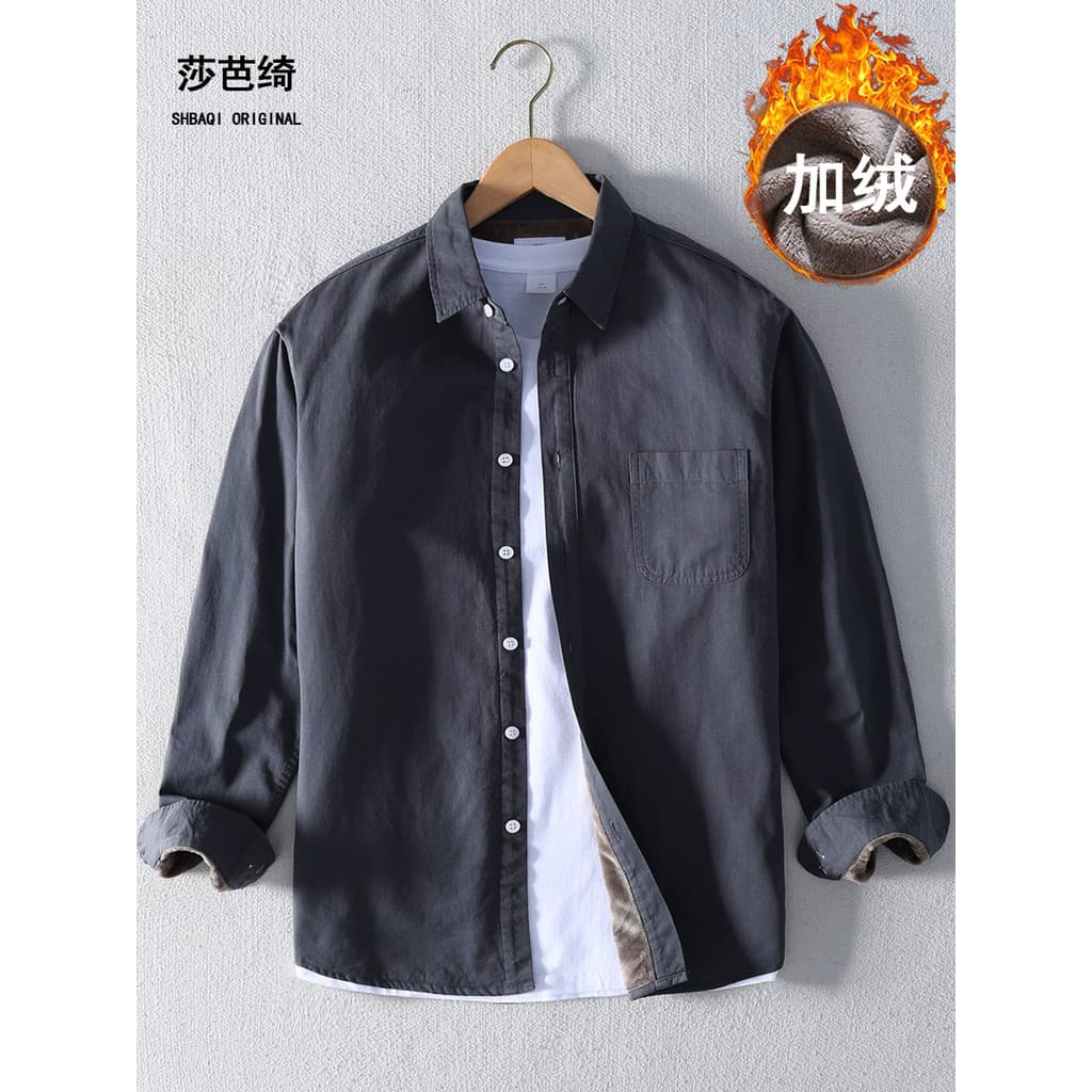 Outono inverno roupas masculinas soltas tamanho grande puro algodão forro de lã engrossado camisa quente manga longa cin