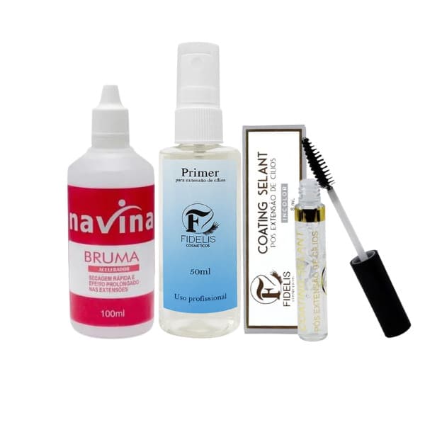 Kit Primer Pré E Pós Selante com Bruma Aceleradora para  Alongamento De Cílios
