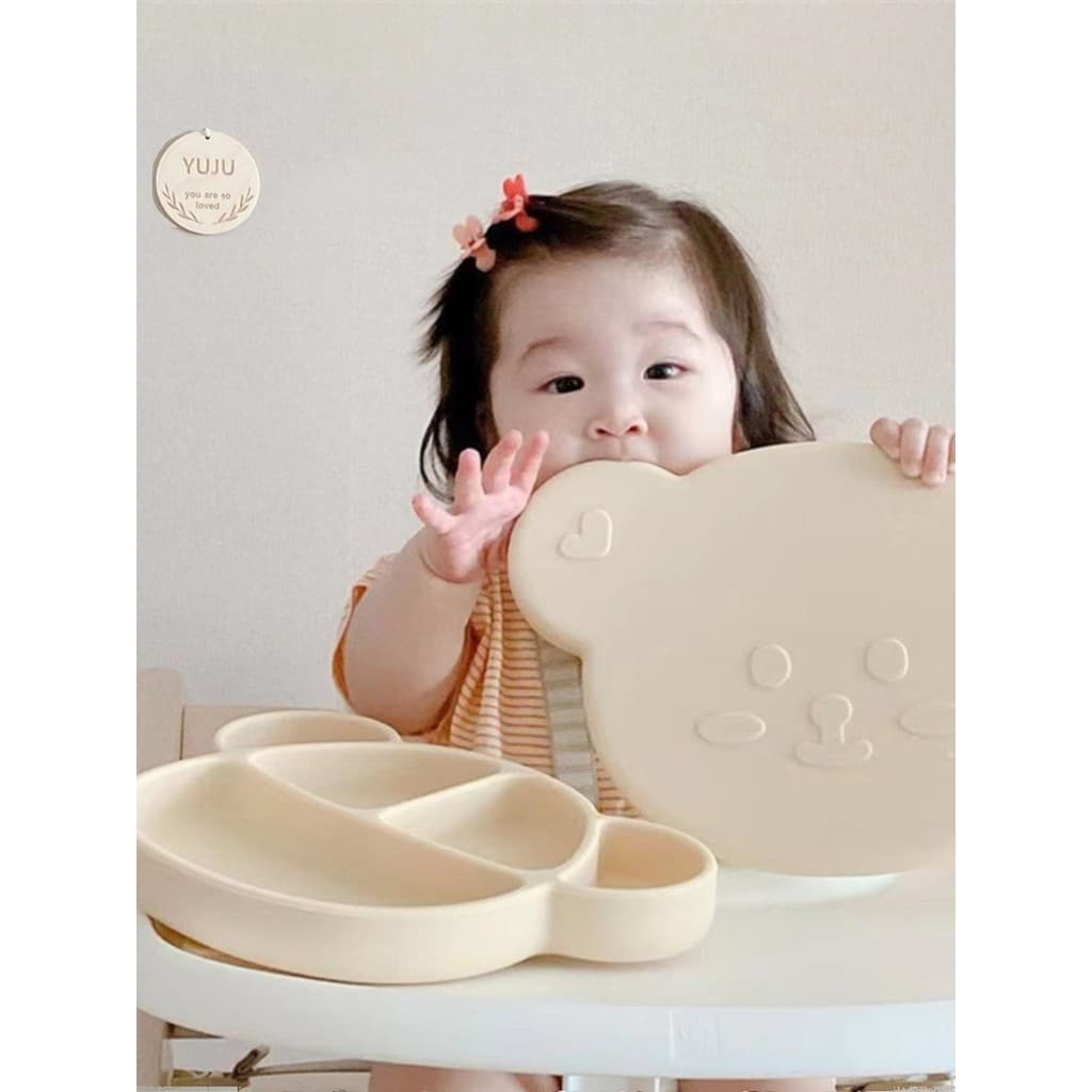 Ventosa para bebês estilo coreano Prato de jantar Urso Talheres para bebês Tipo ventosa Isolamento térmico Resistente a
