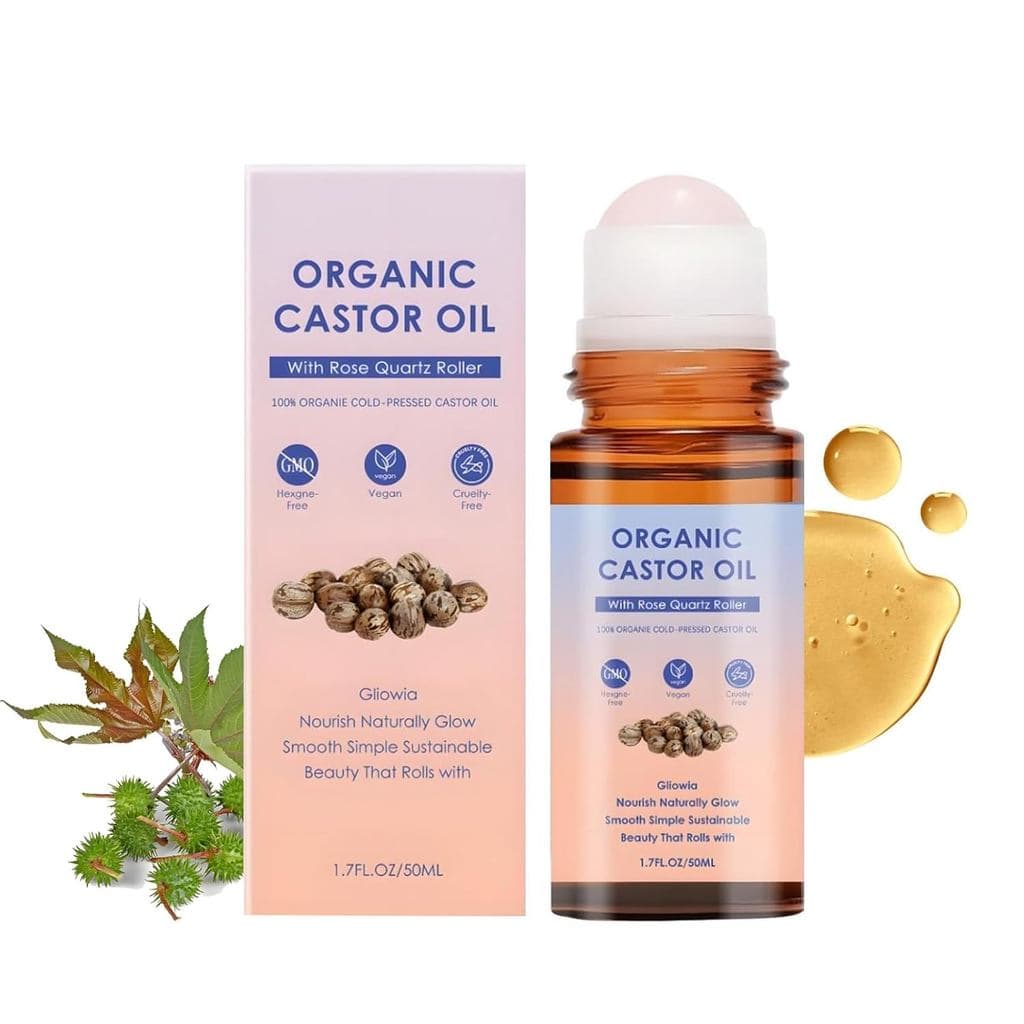 Óleo de Rícino Orgânico com Rolo de Quartzo Rosa, Óleo de Rícino Orgânico com Rolo de Quartzo Rosa, Suave e Nutritivo pa
