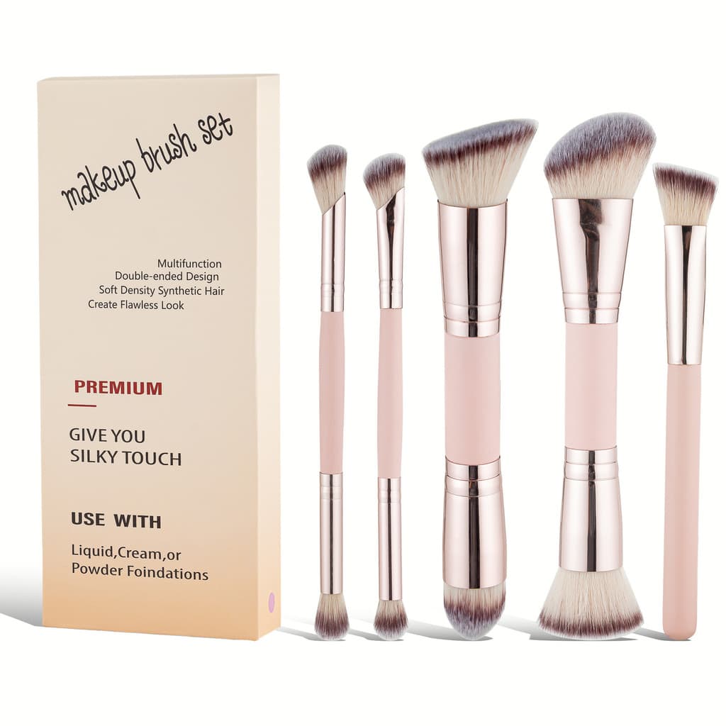 [Pincel de maquiagem] Pincel de Blush de base de duas cabeças Ferramenta de beleza de cabelo macio Pincel de contorno Pi