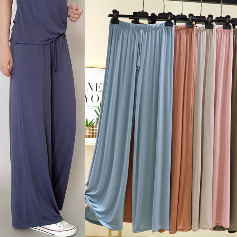 Verão estilo fino Modal calças casuais Plus Size calças femininas calças compridas cintura alta calças largas perna exte