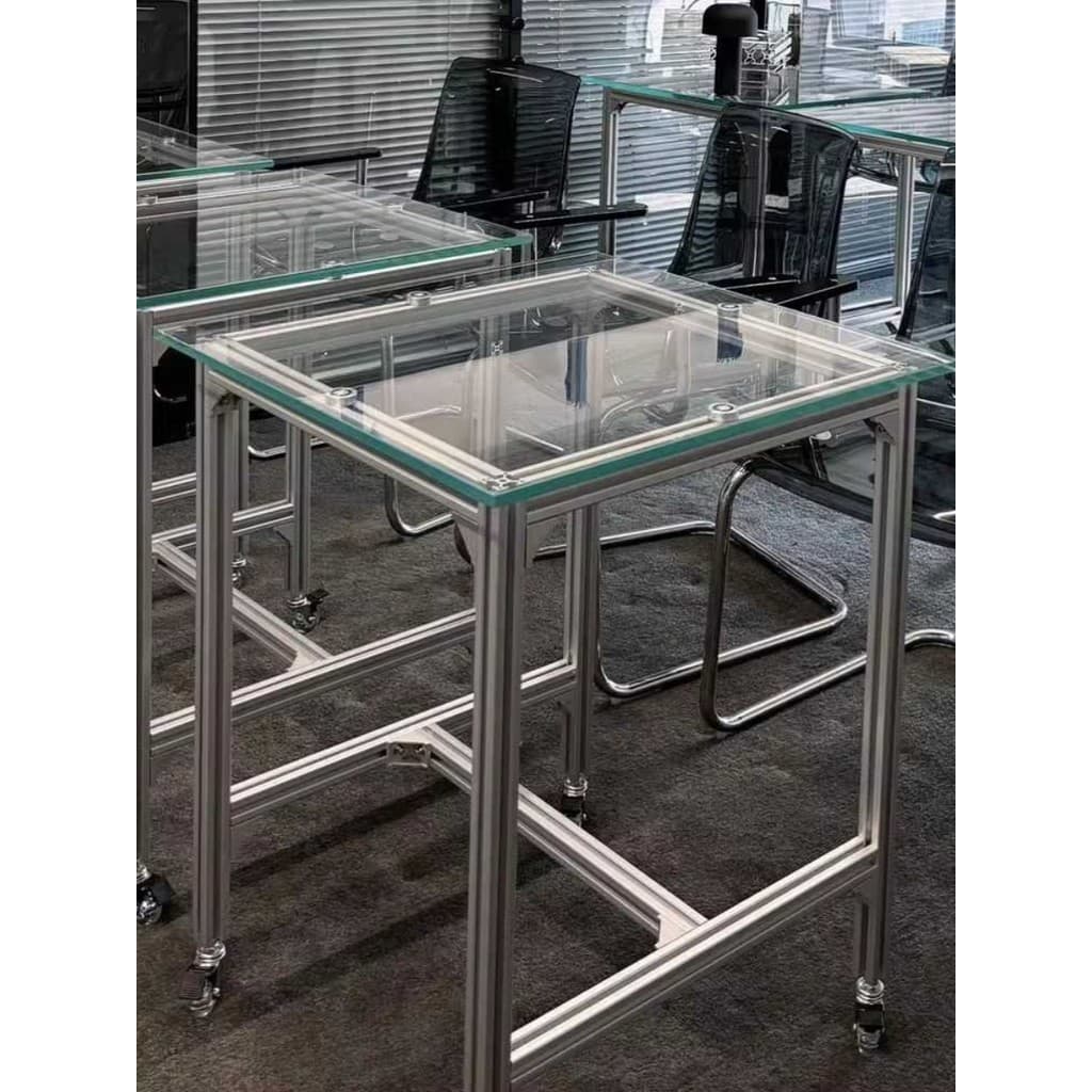 Mesa de perfil de alumínio Medieval, mesa de jantar para sala de estar, penteadeira nórdica, mesa de vidro para estudo,
