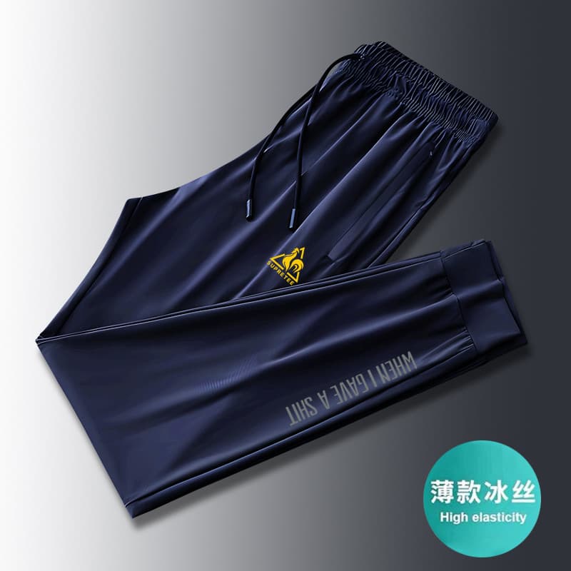 Calças masculinas verão calças de seda gelo estilo fino de secagem rápida estiramento calças casuais calças de rua calça