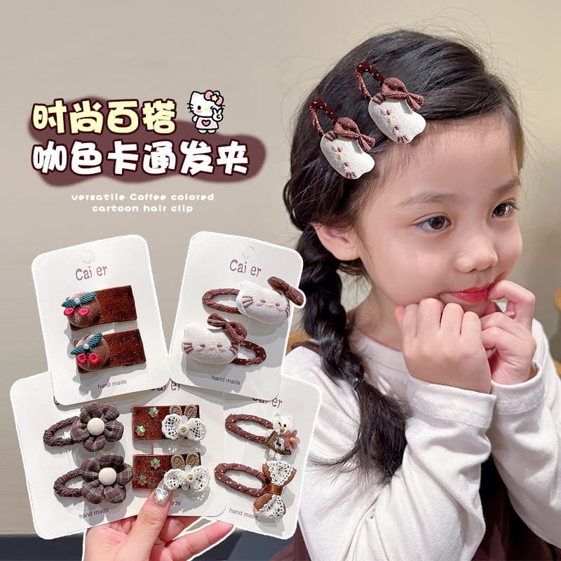Cor de café crianças hairpin menina testa franja clipe cocar menina bebê bonito dos desenhos animados quebrado hairpin n