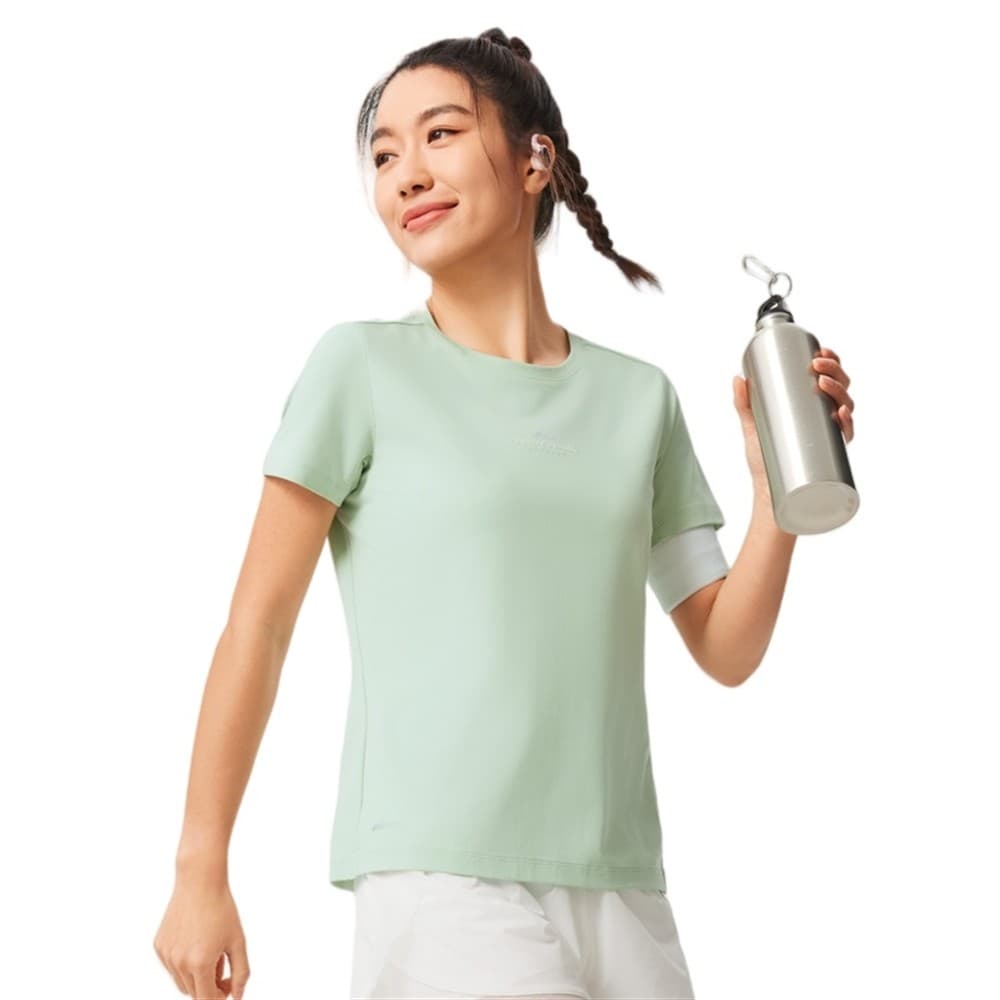 Li Ning Ar Condicionado Sensação Fresca Roupas Fitness Verão Feminino Sensação de Gelo Esportes Camiseta de Manga Curta
