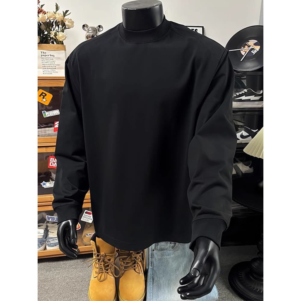 Cleanfit preto em torno do pescoço camisa de fundo masculino outono americano pequeno decote de manga comprida camiseta