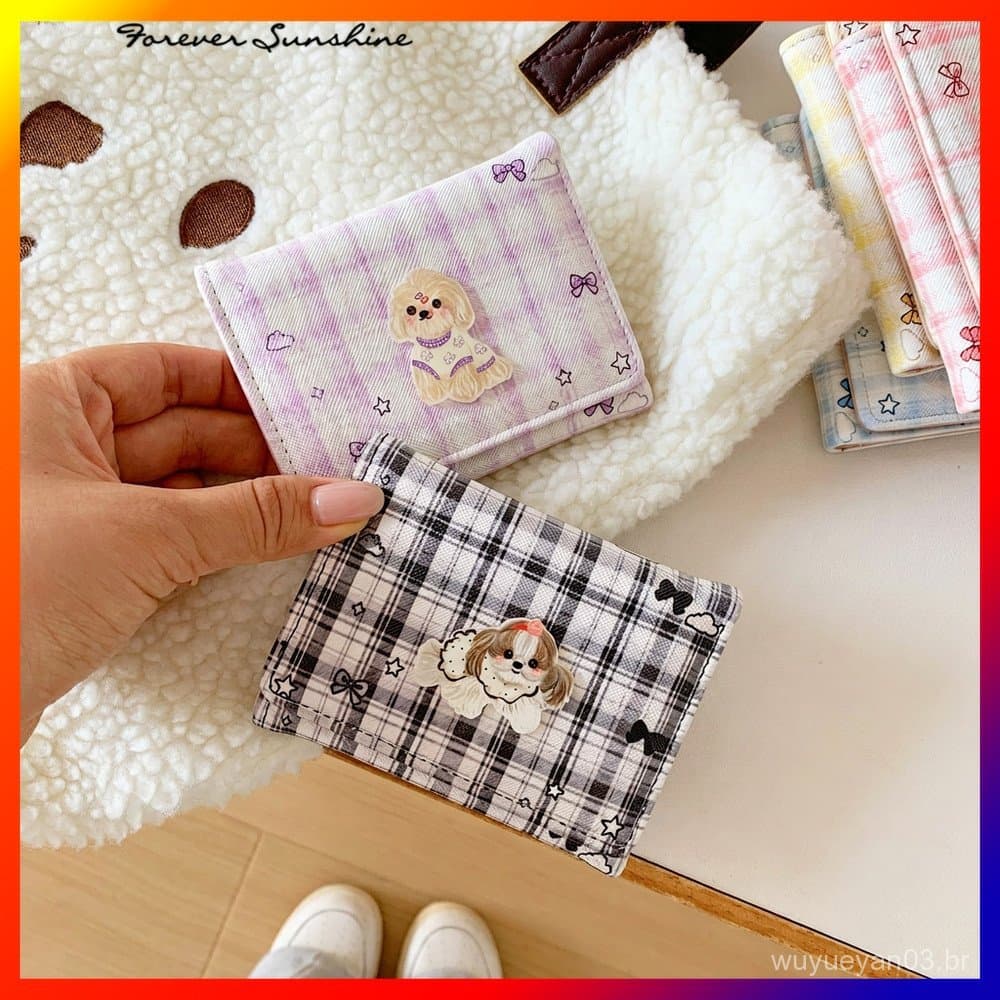 Carteira Multifuncional De 2 Dobras , Compacta Com Design De Cachorrinho , Mini Porta-Cartão De Crédito Fofo Para Uso No