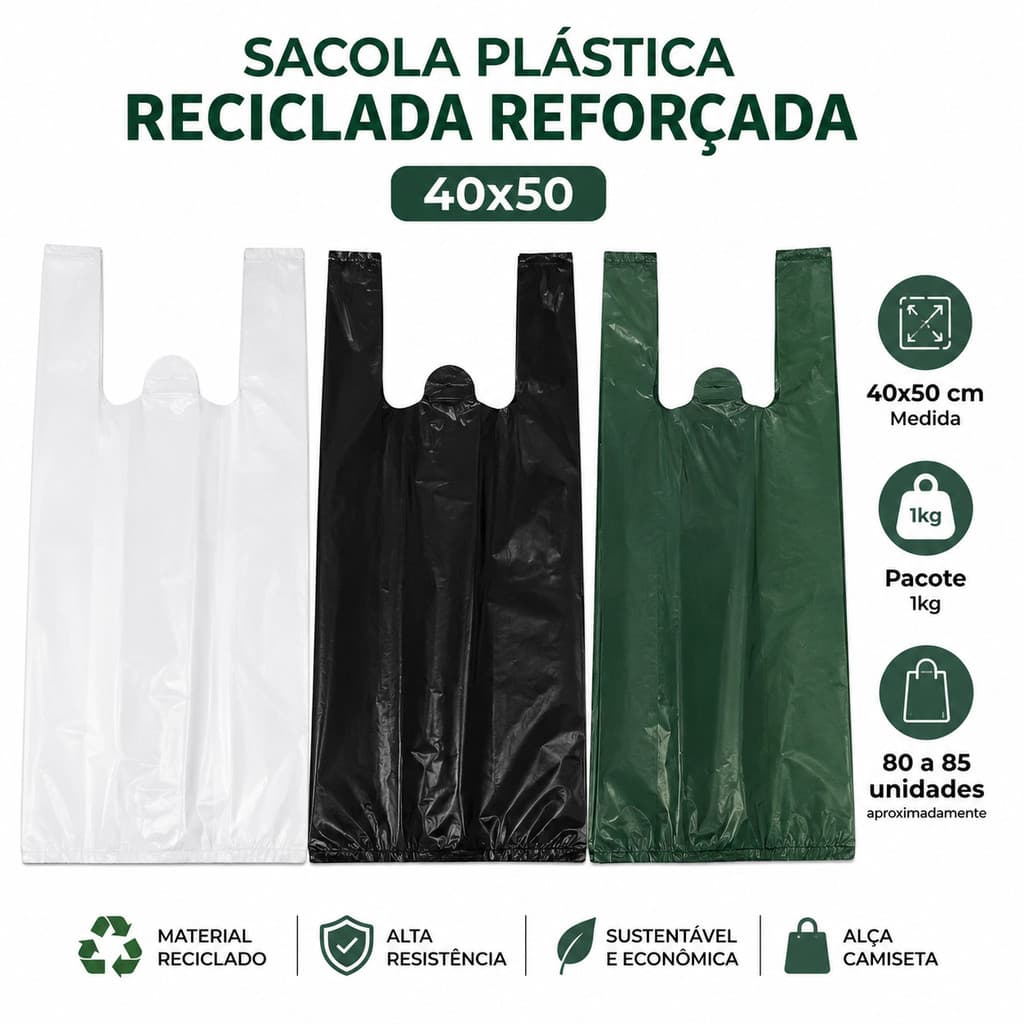 SACOLA PLASTICA REFORCADA 40X50 1KG RECICLADA COMERCIO