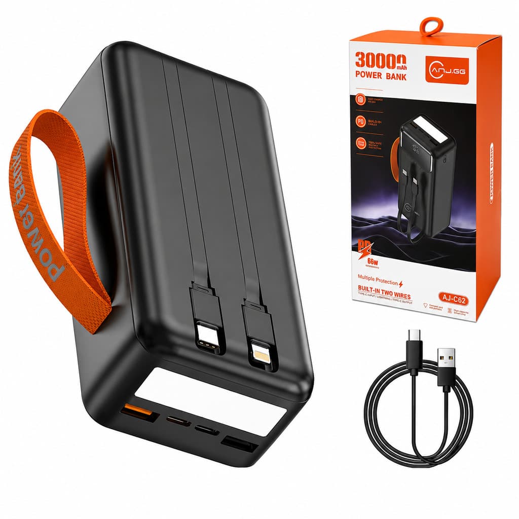 Power Bank 30000mAh 66W Carregador Portátil com Display LED Chip Inteligente Tipo-C iOS