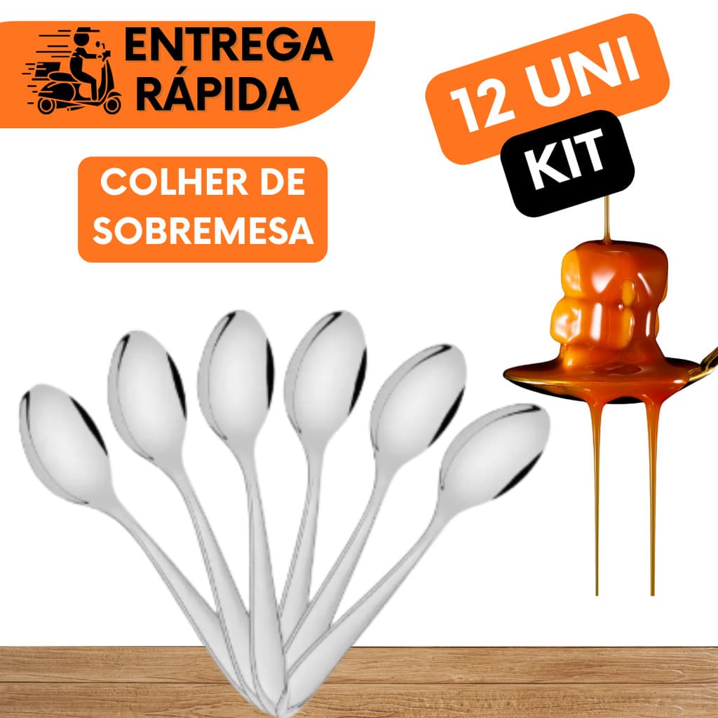COLHER DE SOBREMESA DE AÇO COM 17CM COLHERES INOX NÃO ENTORTA PARA BOLO MOUSSE TORTA SOBREMESAS