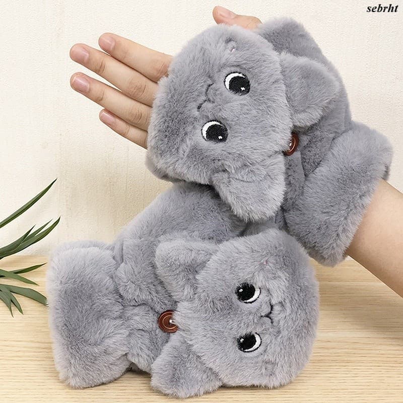 Luvas de pelúcia tricotadas com pelo de coelho, sem dedos, reversíveis, ideais para dirigir no inverno, macias e quentes