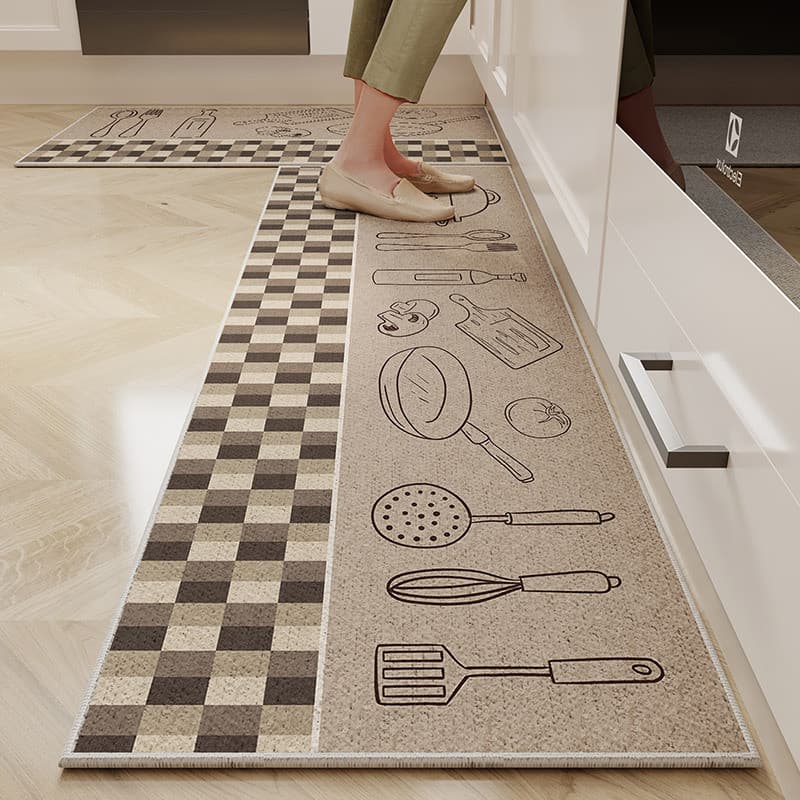Tapete de chão de cozinha linha de desenho animado tapete de pé de tira longa absorvente doméstico resistente ao desgast