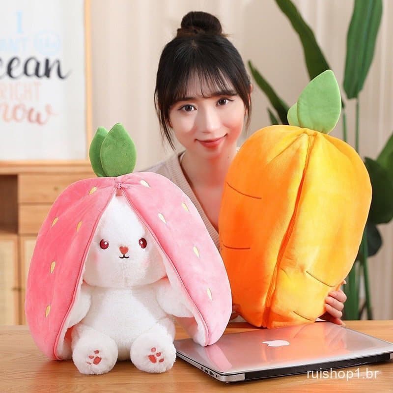 Coelho de morango com orelhas longas, coelho de cosplay 2 em 1 9GYL