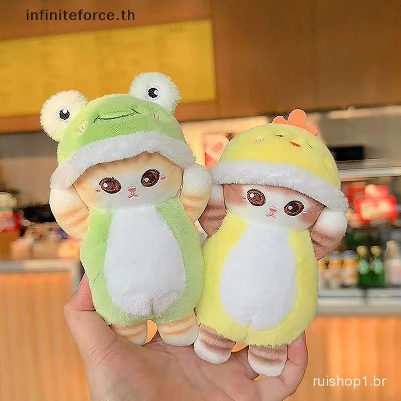 [INTH] 12cm Desenho Animado Fofo Pelúcia Com Capuz Tubarão Gato Brinquedo Bolsa Pingente Decorativo Kawaii Plushie Bonec