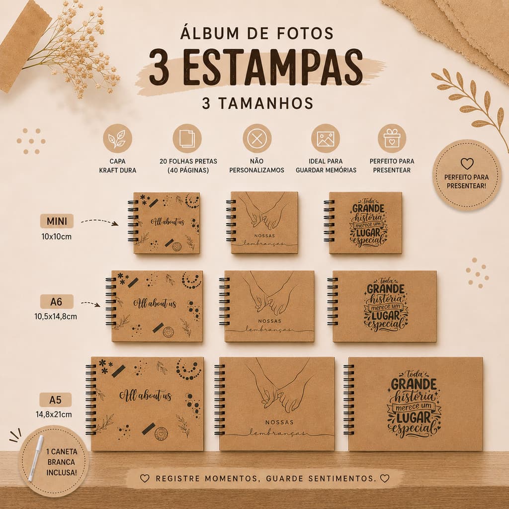 Álbum de Fotos Scrapbook - Lembranças/ About Us/ Histórias - Dia dos Namorados