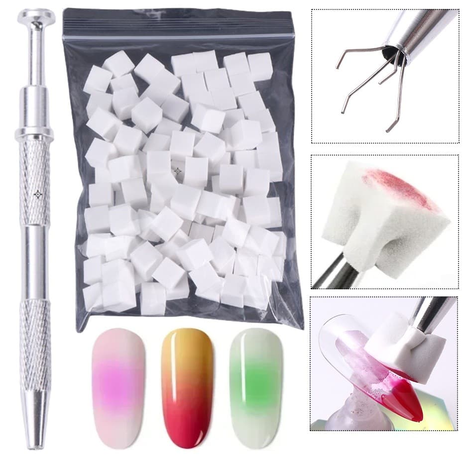 Kit 100 Esponjas Descartaveis Para Unhas Com Aplicador.