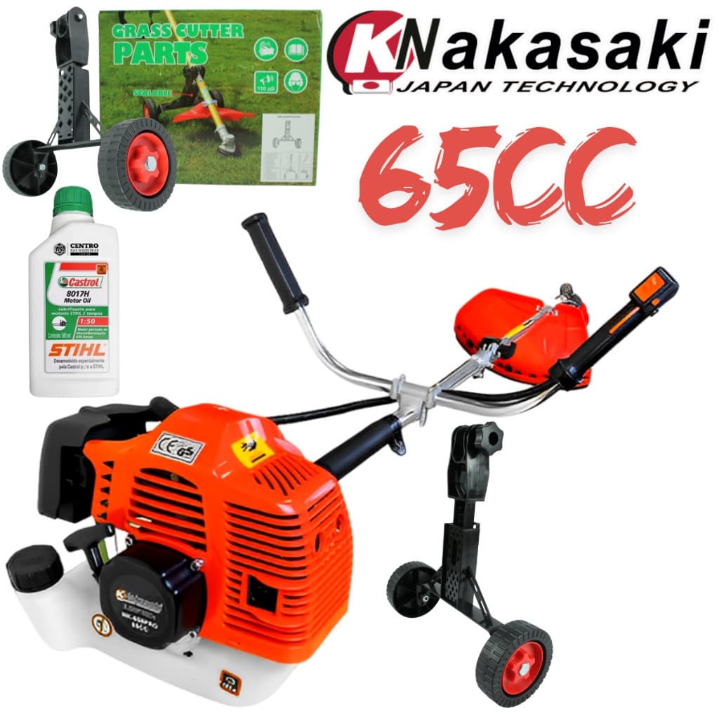 ROÇADEIRA A GASOLINA APARADOR 65CC NAKASAKI PROFISSIONAL COM  CARRINHO UNIVERSAL E OLEO