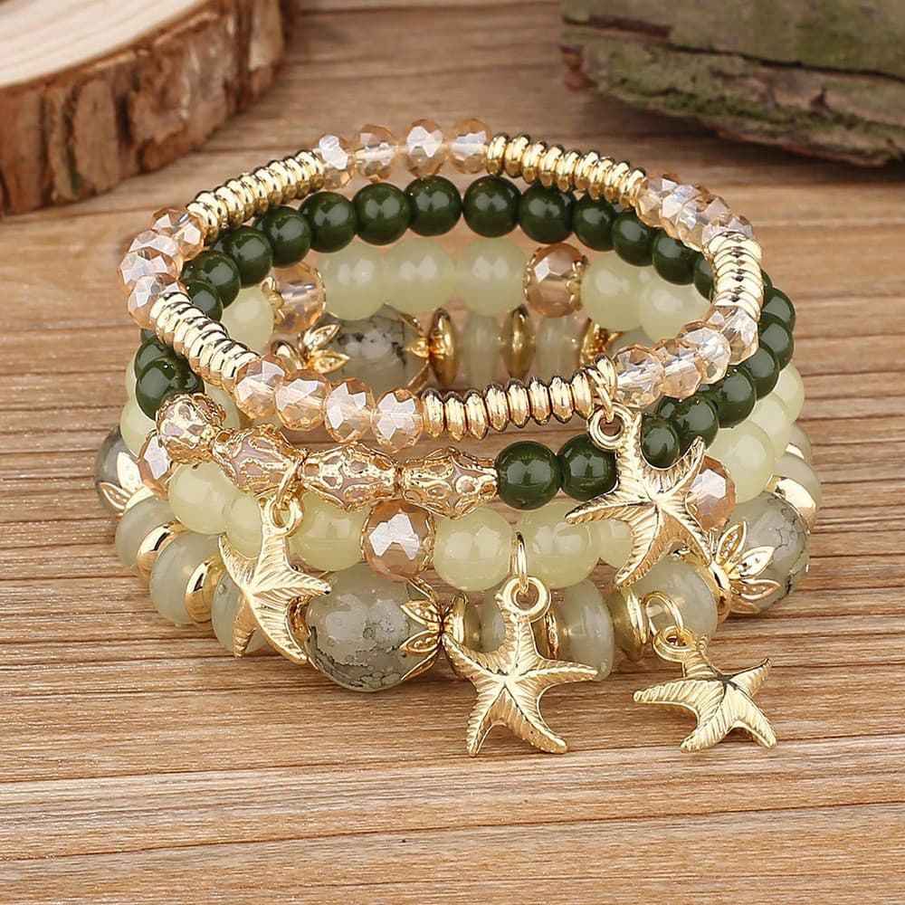 Pulseiras Para Mulheres 2026 Novo Boêmio Multi-Camada Cristal Frisado Estrela Do Mar Pingente Colorido Pulseira Senhoras