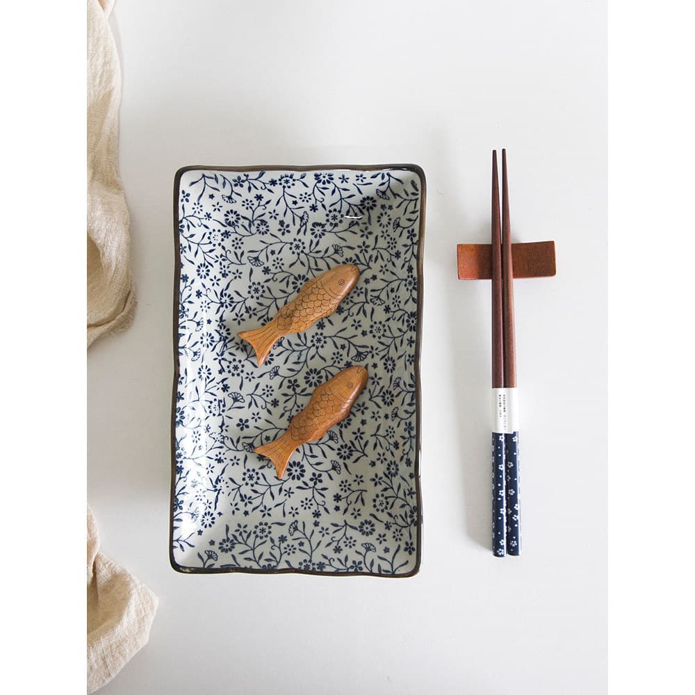 Estilo japonês quatro estações Underglaze cor cerâmica talheres pintados à mão 10-Polegada placa retangular pequeno prat