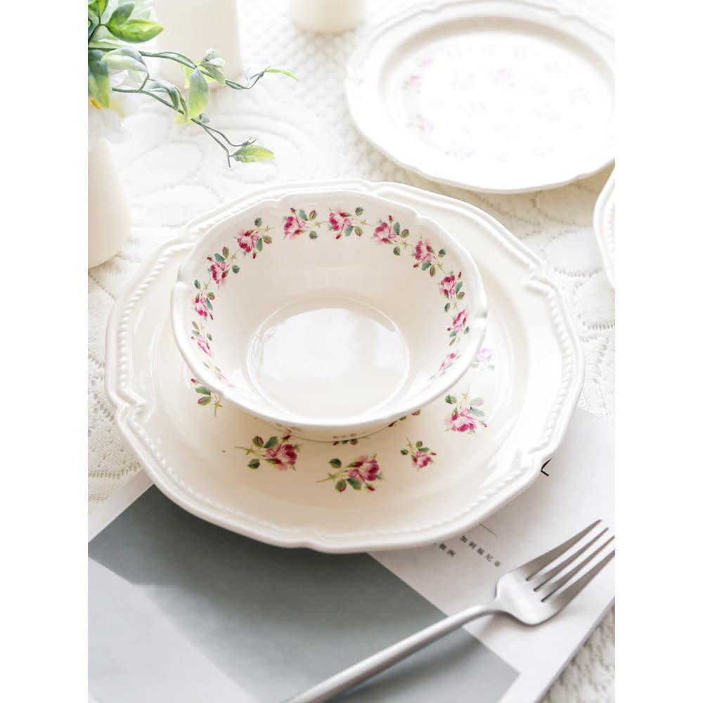 Europeu Pastoral Floral rosa placa de cerâmica ocidental pastelaria prato café da manhã bife prato comida ocidental